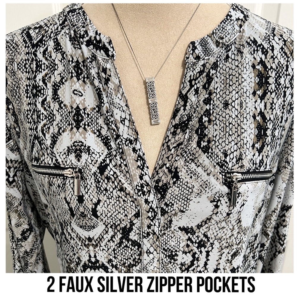 INC International Concepts, Snake Print, V Neckline Long Sleeve Top - Picture 5 of 7
